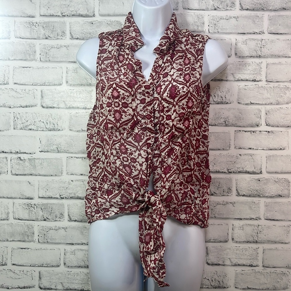 Sanctuary Tie Up Sleeveless 2 Pockets Blouse Small